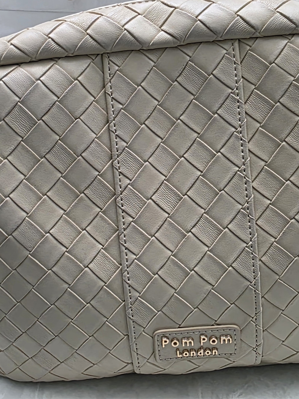 POM POM LONDON Woven Leather Shoulder Bag in Light Taupe